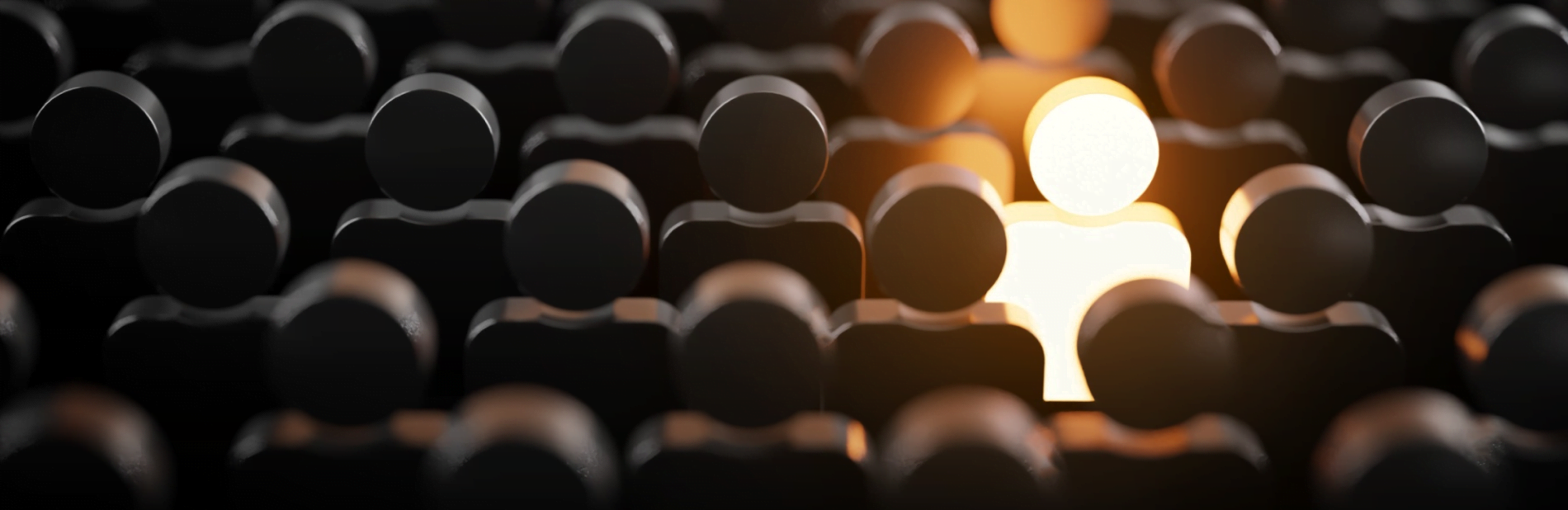 single person icon lit up among array of dark icons