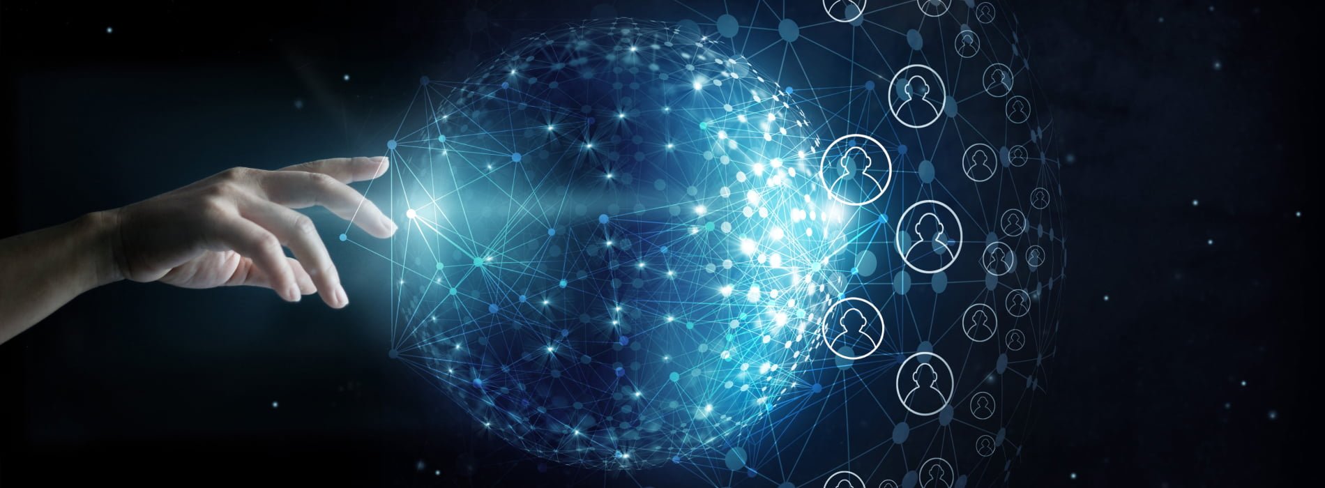 hand reaching into social network graphic