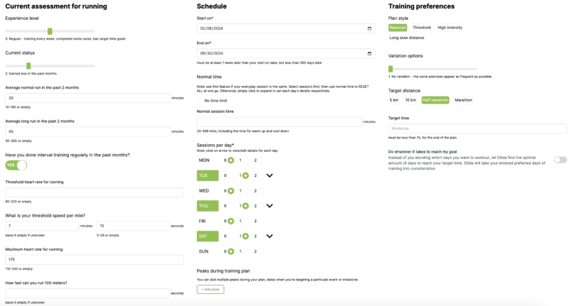 Ellida plan settings