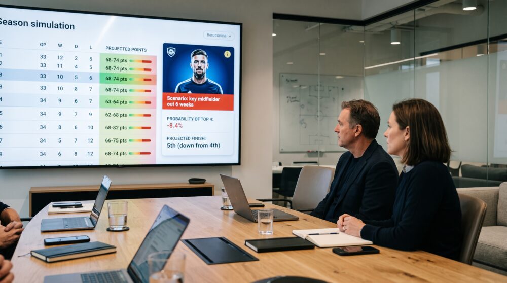 Club leadership reviewing a simulation of how a player
