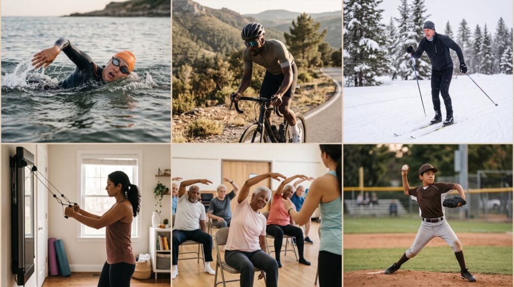Swimming, cycling, skiing, strength training, senior fitness and baseball, sports covered by svexa