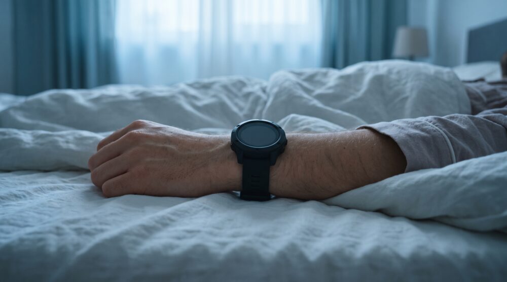 A wearable recording overnight recovery data.
